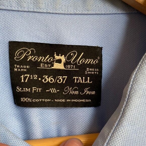 Pronto Uomo Men's Light Blue Dress Shirt Size 17.5 36/37 Tall - Picture 3 of 3